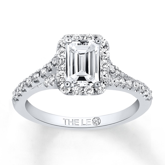 Previously Owned THE LEO Engagement Ring 1 ct tw Emerald/Round-cut Diamonds 14K White Gold