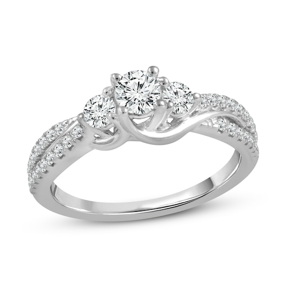 Previously Owned 3 Stone Diamond Engagement Ring 3/4 ct tw Round-cut 10K White Gold