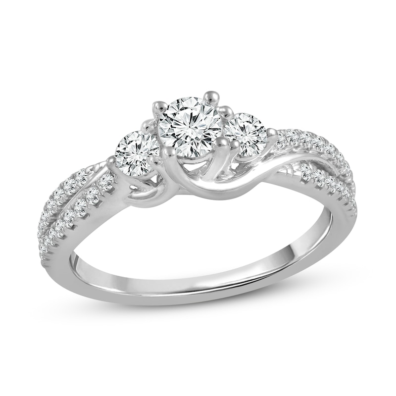 Previously Owned 3 Stone Diamond Engagement Ring 3/4 ct tw Round-cut 10K White Gold