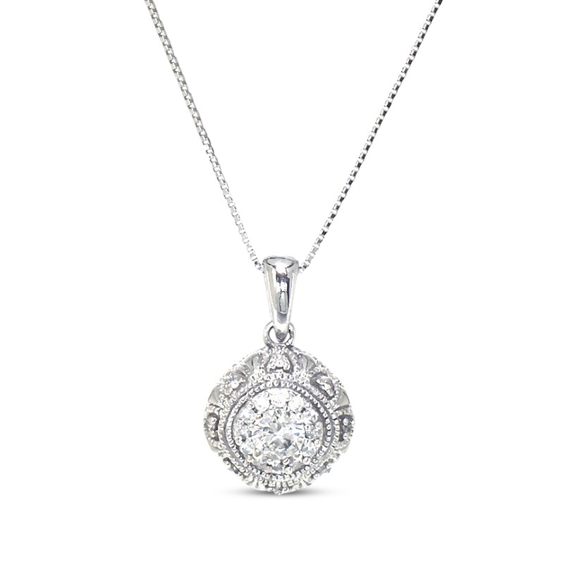 Main Image 1 of Previously Owned Textured Diamond Fashion Necklace 1/4 ct tw 10K White Gold 18&quot;