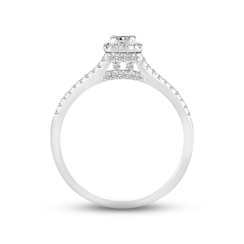 Main Image 3 of Previously Owned Diamond Engagement Ring 1/2 ct tw Princess/Round 10K White Gold