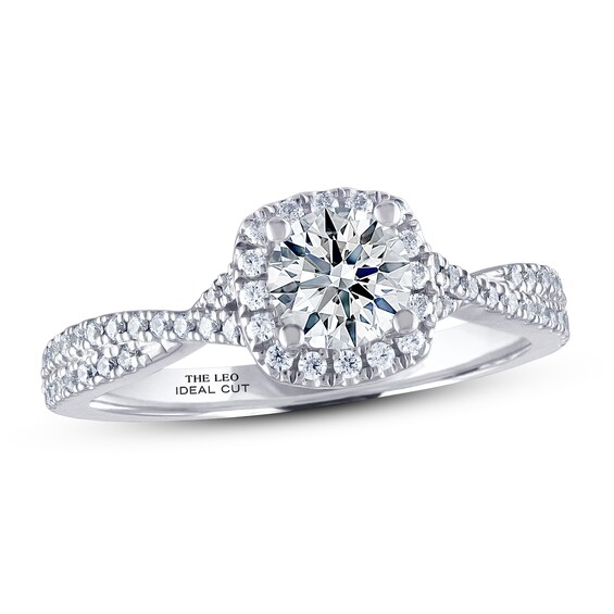 Previously Owned THE LEO Ideal Cut Diamond Engagement Ring ct tw Round-cut 14K White Gold