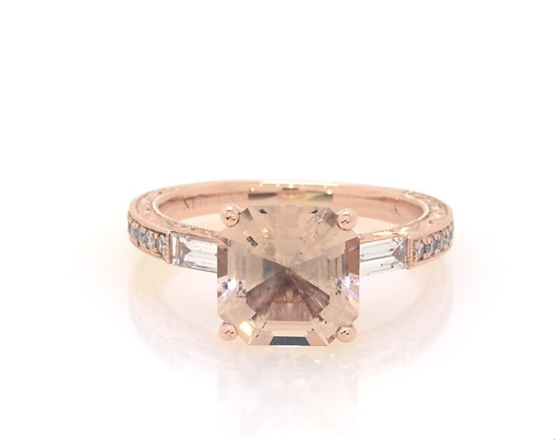 Previously Owned Neil Lane Square Emerald-Cut Morganite & Diamond Engagement Ring 3/8 ct tw 14K Rose Gold