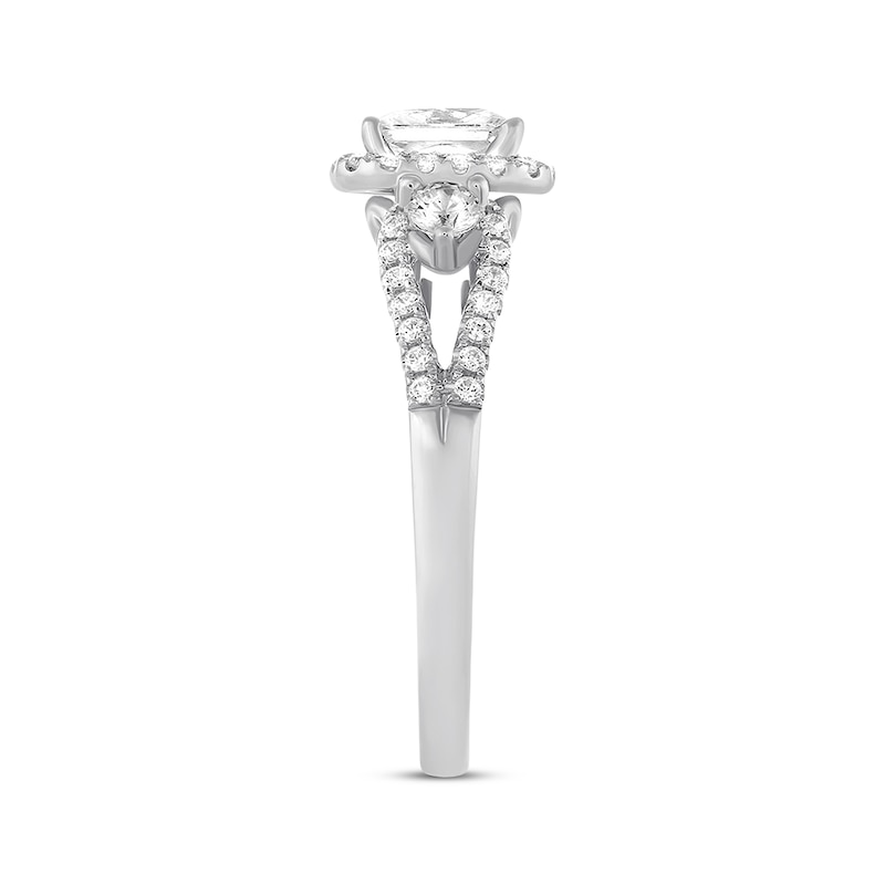 Main Image 2 of Previously Owned Diamond Engagement Ring 1 ct tw Emerald & Round 14K White Gold