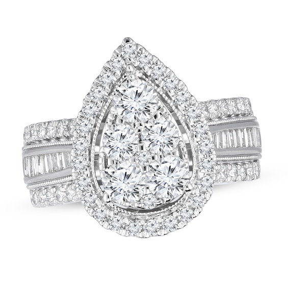 Previously Owned Pear-Shaped Diamond Engagement Ring 2 cts tw Round & Baguette 10K Whte Gold