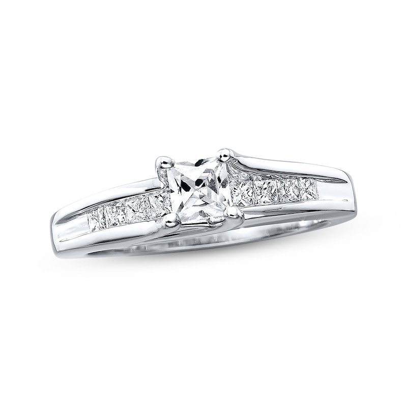 Main Image 1 of Previously Owned Diamond Engagement Ring 3/4 ct tw Princess-cut 14K White Gold - Size 4.5