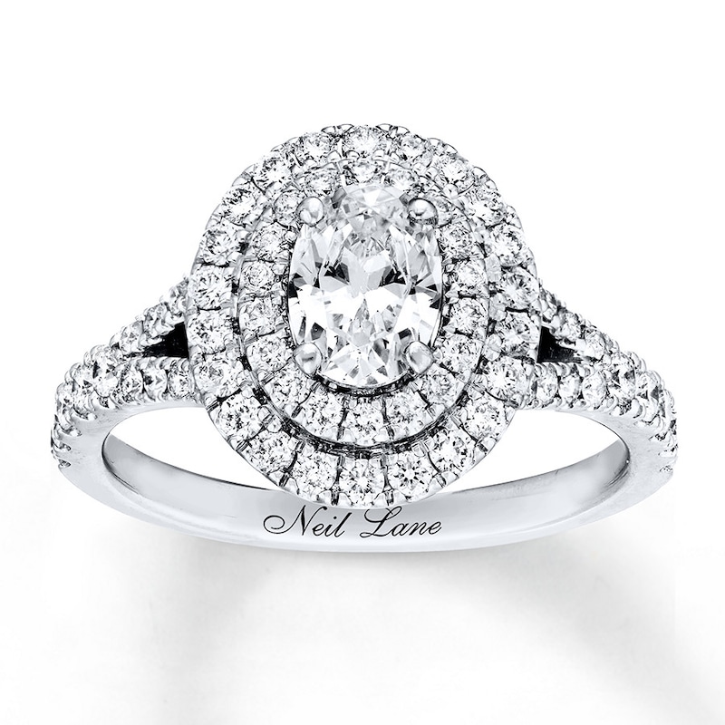 Previously Owned Neil Lane Diamond Engagement Ring 1-5/8 ct tw Oval & Round-cut 14K White Gold - Size 4.5