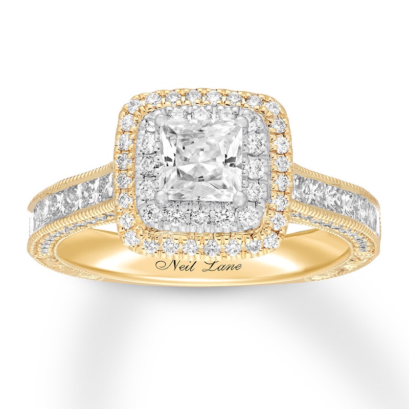 Previously Owned Neil Lane Engagement Ring 1-1/2 ct tw Princess & Round-cut Diamonds 14K Two-Tone Gold
