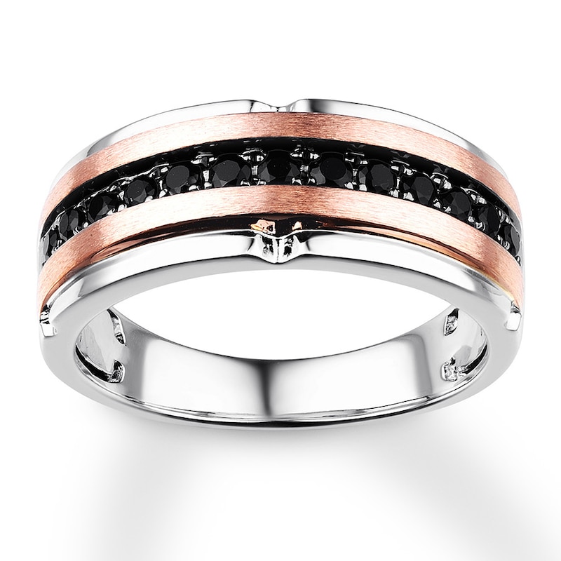 Main Image 1 of Previously Owned Men's Black Diamond Wedding Band 1/2 ct tw 10K Two-Tone Gold Size 12.5