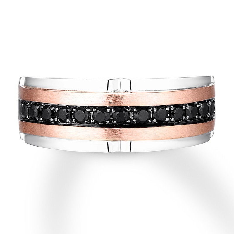 Main Image 4 of Previously Owned Men's Black Diamond Wedding Band 1/2 ct tw 10K Two-Tone Gold Size 12.5