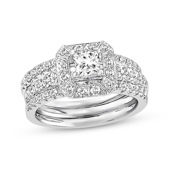 Previously Owned Diamond Bridal Set 1-1/3 ct tw Princess & Round 14K White Gold Size 4.5