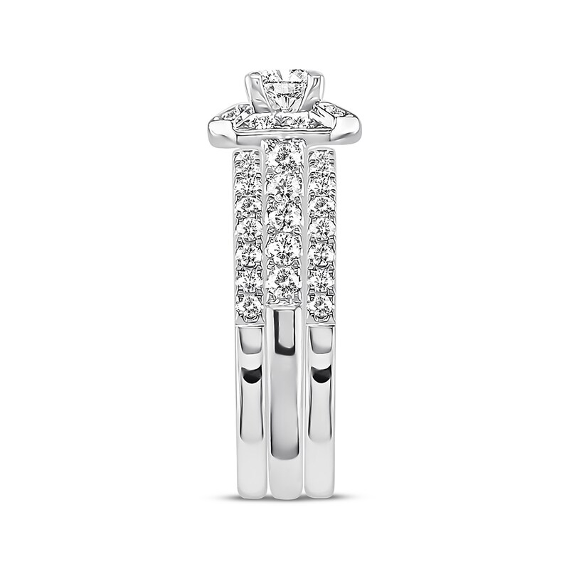 Main Image 2 of Previously Owned Diamond Bridal Set 1-1/3 ct tw Princess & Round 14K White Gold - Size 4.5