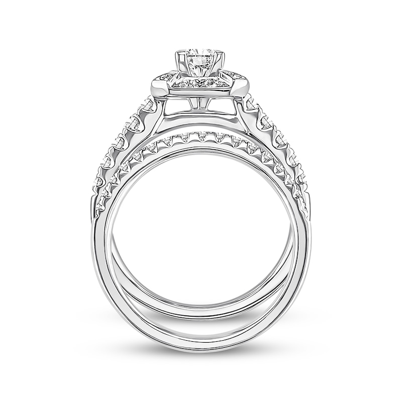 Main Image 3 of Previously Owned Diamond Bridal Set 1-1/3 ct tw Princess & Round 14K White Gold - Size 4.5