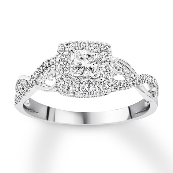 Previously Owned Diamond Engagement Ring 3/8 ct tw Princess/Round 10K White Gold 9.75