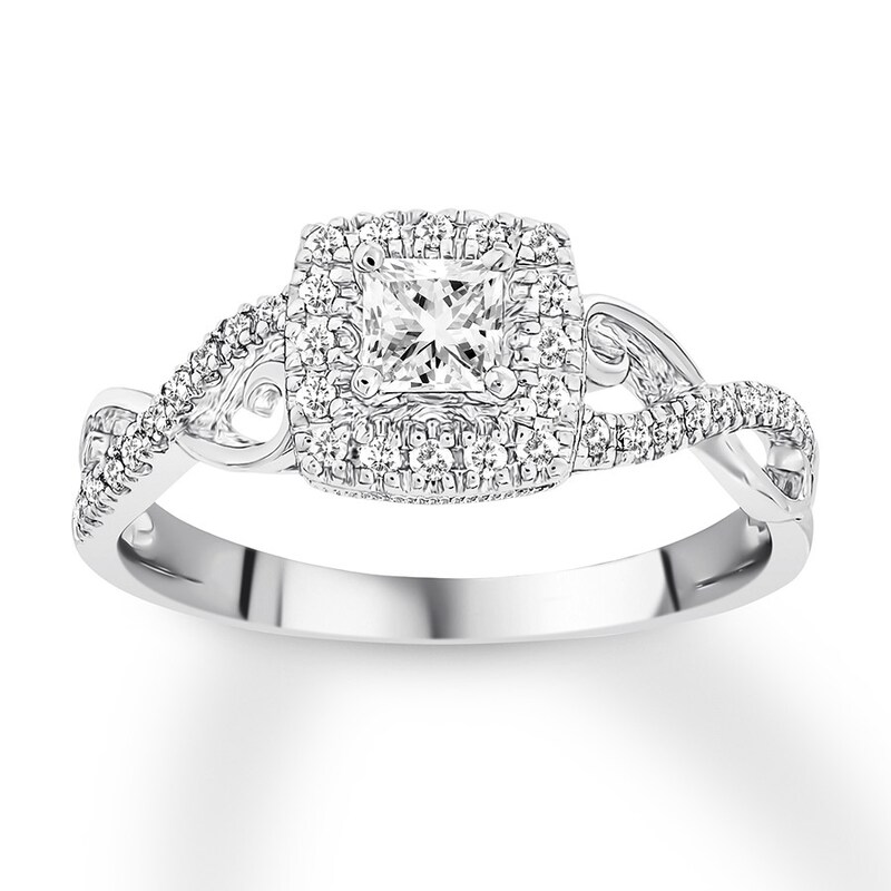 Main Image 1 of Previously Owned Diamond Engagement Ring 3/8 ct tw Princess/Round 10K White Gold - Size 9.75