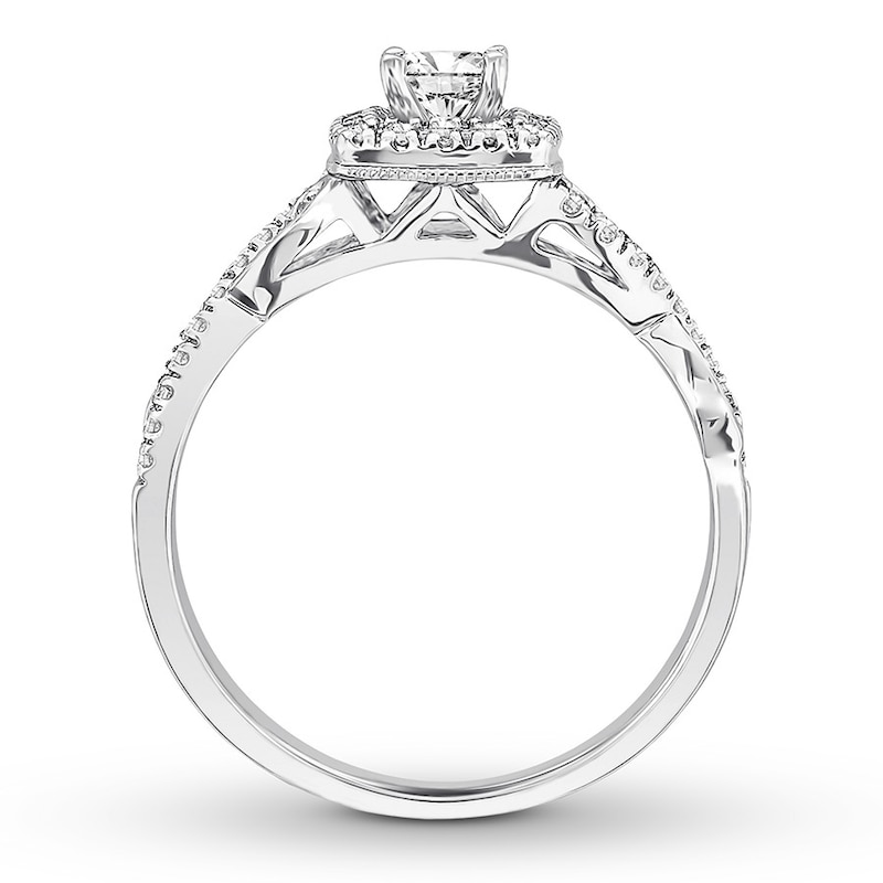 Previously Owned Diamond Engagement Ring 3/8 ct tw Princess/Round 10K White Gold - Size 9.75