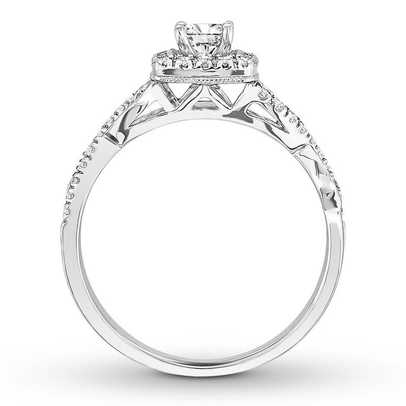 Main Image 2 of Previously Owned Diamond Engagement Ring 3/8 ct tw Princess/Round 10K White Gold - Size 9.75