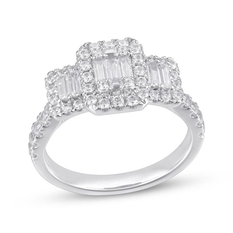 Main Image 1 of Previously Owned Diamond Engagement Ring 1 ct tw Baguette & Round-cut 14K White Gold