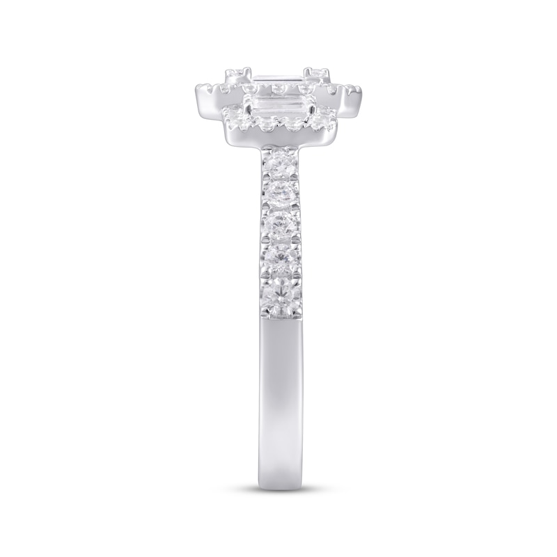 Main Image 3 of Previously Owned Diamond Engagement Ring 1 ct tw Baguette & Round-cut 14K White Gold