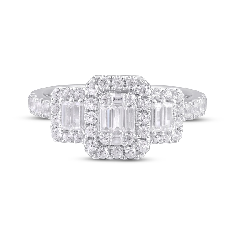 Main Image 4 of Previously Owned Diamond Engagement Ring 1 ct tw Baguette & Round-cut 14K White Gold