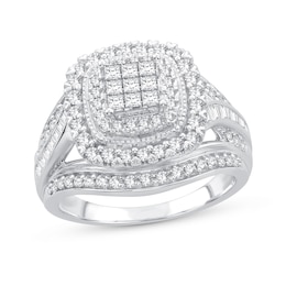 Previously Owned Diamond Engagement Ring 1 ct tw Princess/Round/Baguette-cut 10K White Gold