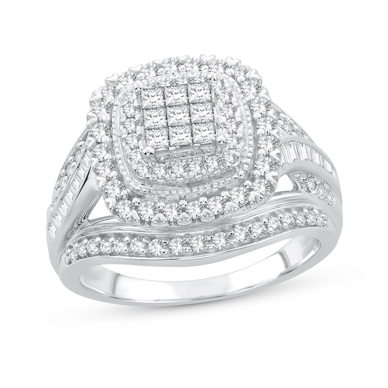 Previously Owned Diamond Engagement Ring 1 ct tw Princess/Round/Baguette-cut 10K White Gold