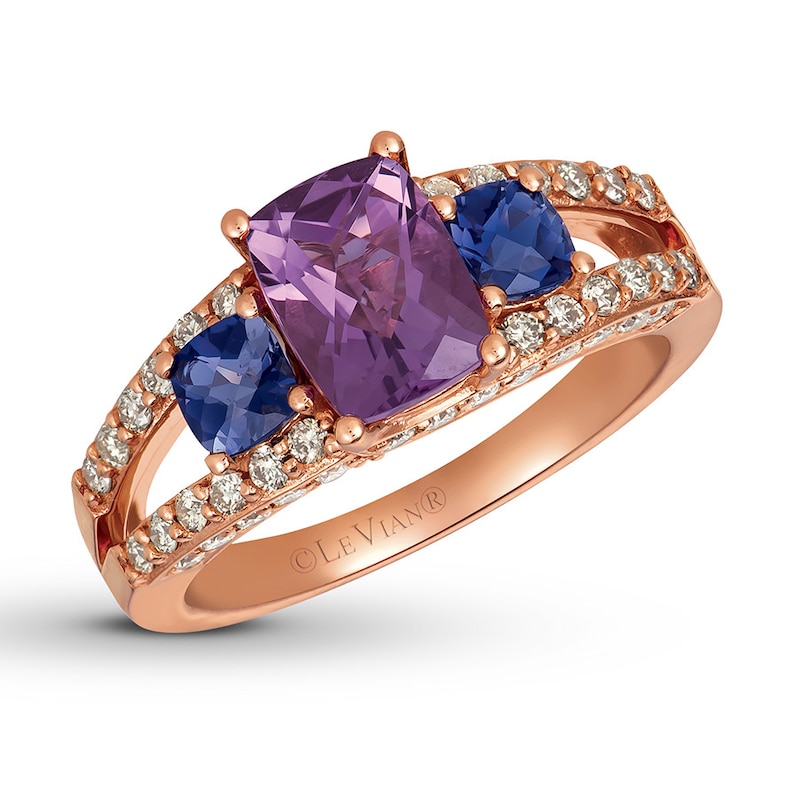 Previously Owned Le Vian Amethyst & Iolite Ring 5/8 ct tw Diamonds 14K Strawberry Gold