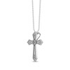 Thumbnail Image 1 of Previously Owned Diamond Cross Necklace 1/4 ct tw Round & Baguette 10K White Gold 18"