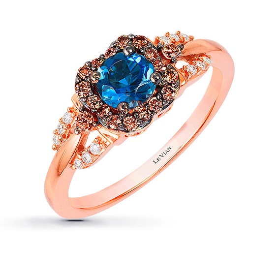 Previously Owned Le Vian Blue Topaz 1/5 ct tw Diamonds 14K Strawberry Gold Ring