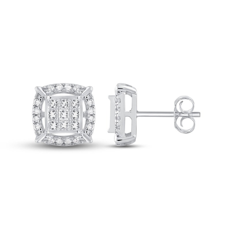 Previously Owned Diamond Earrings 1/2 ct tw Princess & Round 10K White ...
