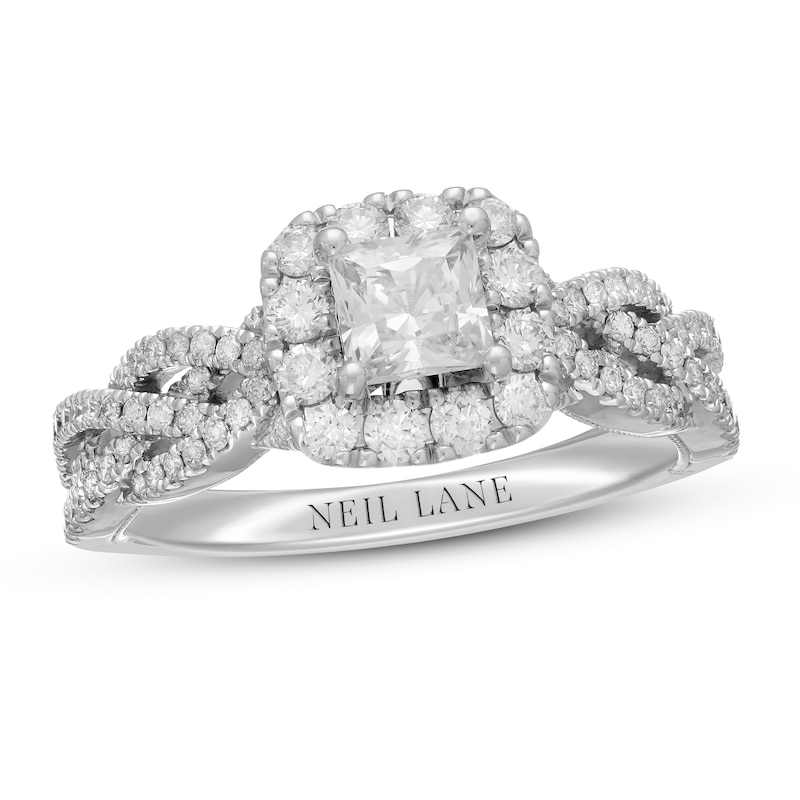 Main Image 1 of Previously Owned Neil Lane Diamond Engagement Ring 1-1/4 ct tw Princess & Round-cut 14K White Gold - Size 9
