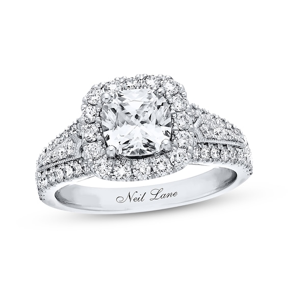 Previously Owned Neil Lane Diamond Engagement Ring 2-1/4 ct tw Cushion & Round-cut 14K White Gold