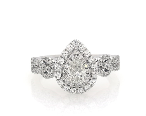 Previously Owned Neil Lane Pear-Shaped Diamond Double Halo Engagement Ring 7/8 ct tw 14K White Gold Size 5