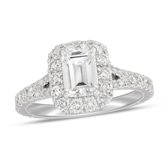 Previously Owned Neil Lane Diamond Engagement Ring 1-3/4 ct tw Emerald & Round-cut 14K White Gold Size 5.5