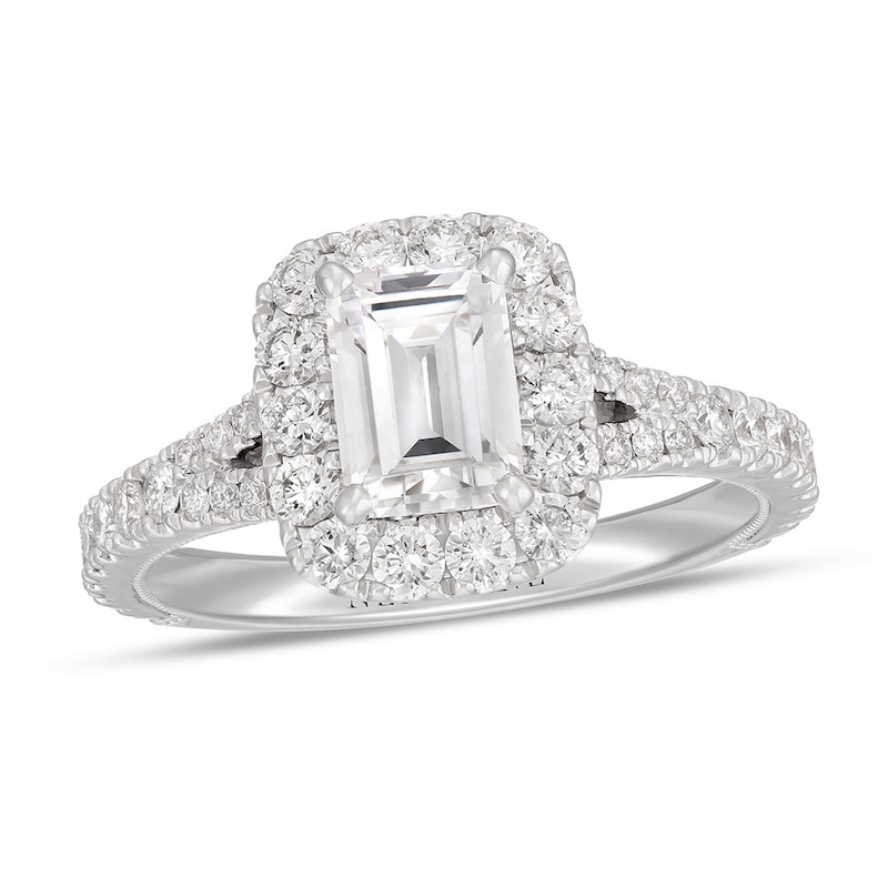 Previously Owned Neil Lane Diamond Engagement Ring 1-3/4 ct tw Emerald & Round-cut 14K White Gold