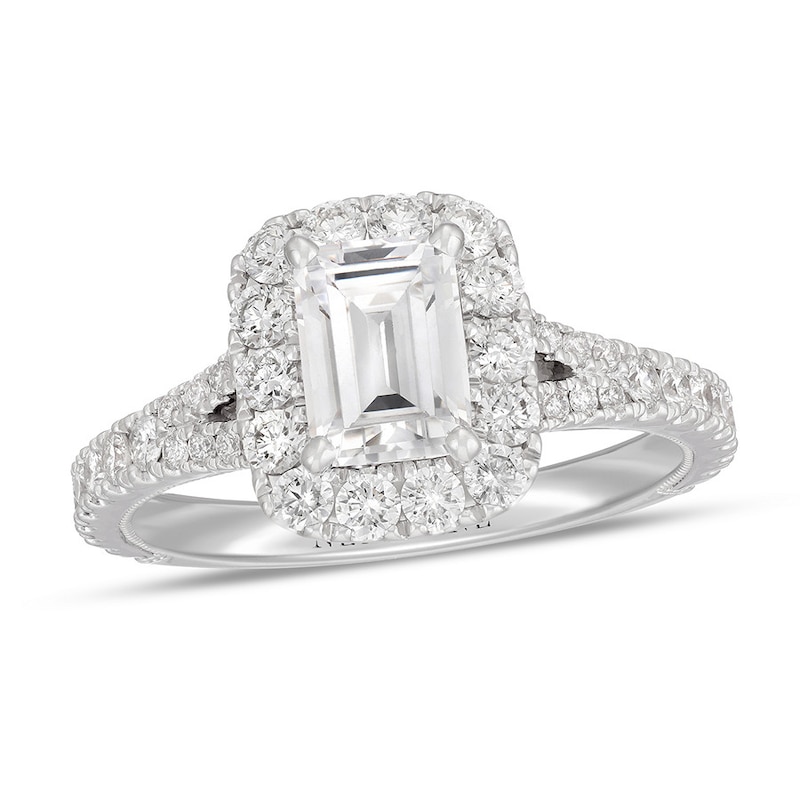 Main Image 1 of Previously Owned Neil Lane Diamond Engagement Ring 1-3/4 ct tw Emerald & Round-cut 14K White Gold - Size 5.5