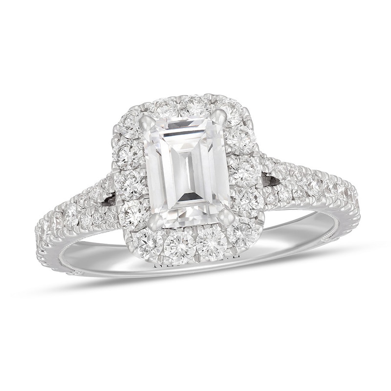 Previously Owned Neil Lane Diamond Engagement Ring 1-3/4 ct tw Emerald & Round-cut 14K White Gold - Size 5.5