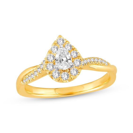 Previously Owned Diamond Engagement Ring 3/8 ct tw Pear & Round-cut 14K Yellow Gold