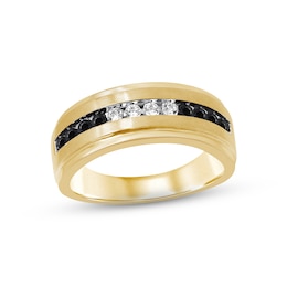 Previously Owned Men's Black & White Diamond Wedding Band 1/2 cttw 10K Yellow Gold
