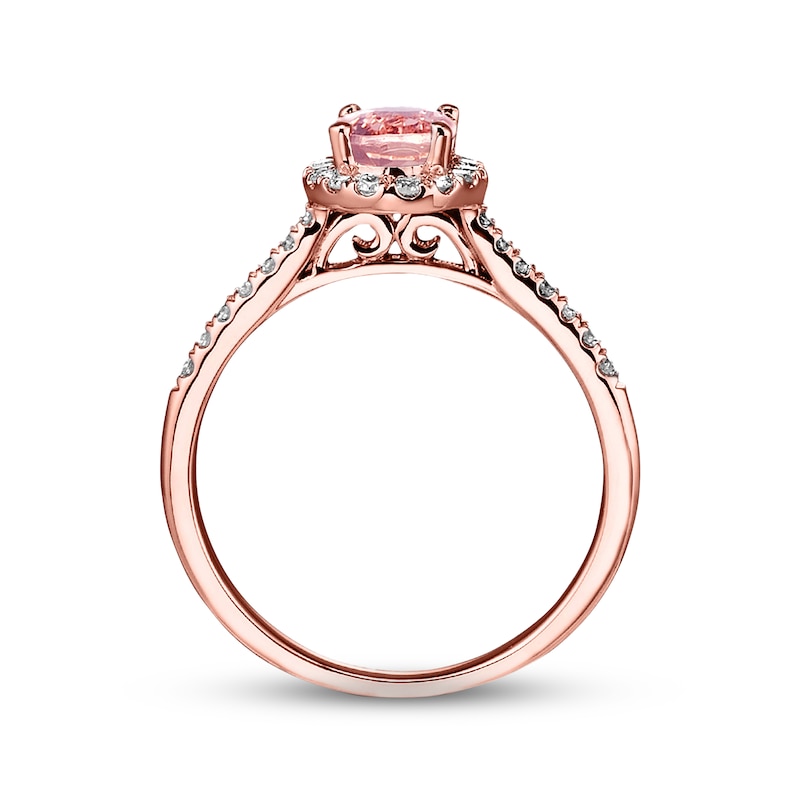 Main Image 3 of Previously Owned Morganite Engagement Ring 1/4 ct tw Round-cut Diamonds 14K Rose Gold