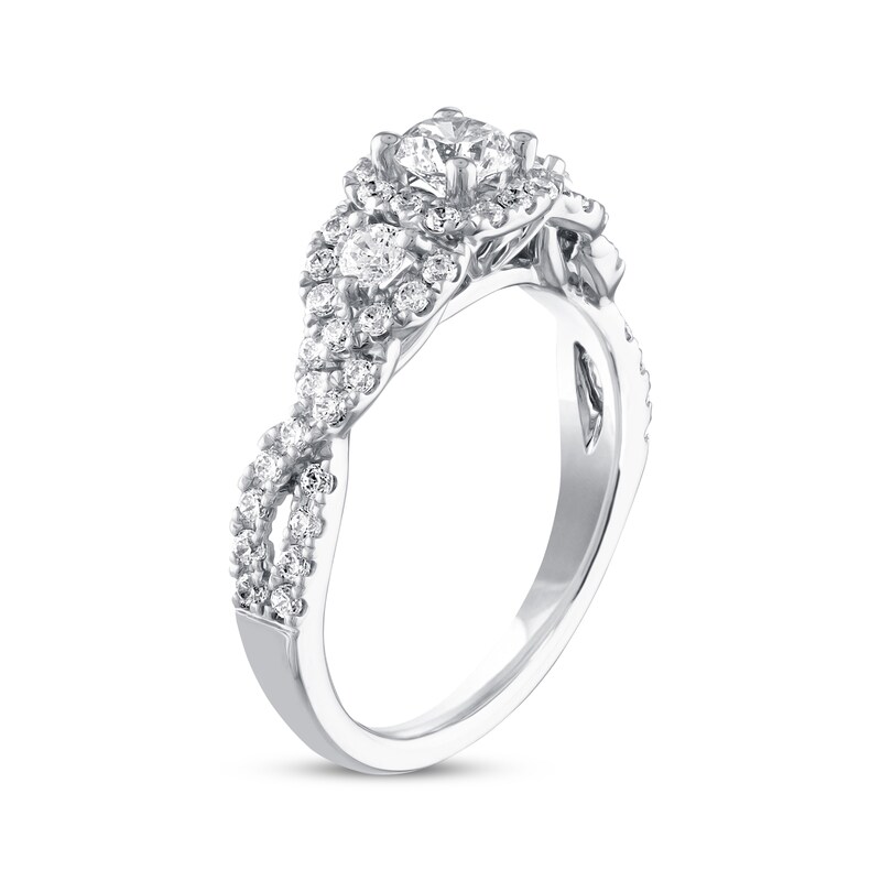 Main Image 2 of Previously Owned THE LEO Diamond Three-Stone Engagement Ring 1 ct tw Round-cut 14K White Gold