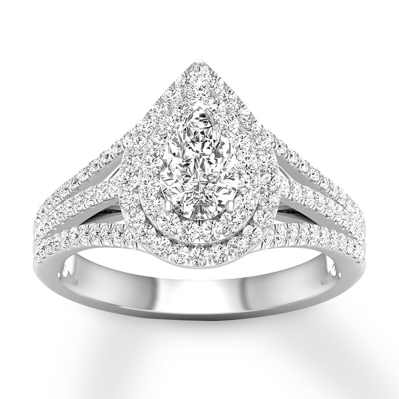 Main Image 1 of Previously Owned Diamond Engagement Ring 1 ct tw Pear & Round 14K White Gold