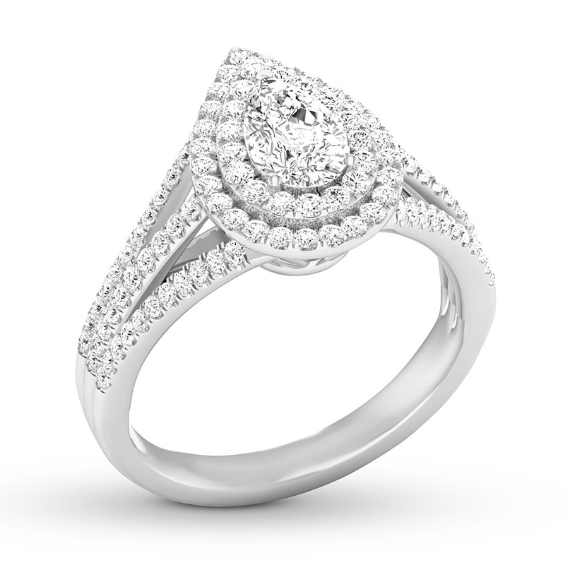 Main Image 4 of Previously Owned Diamond Engagement Ring 1 ct tw Pear & Round 14K White Gold