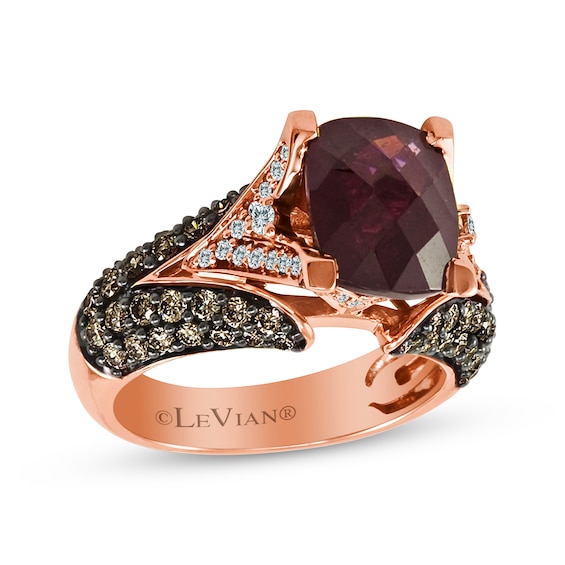 Previously Owned Le Vian Cushion-Cut Garnet Ring 1-1/6 ct tw Round Diamonds 14K Strawberry Gold Size 4.5