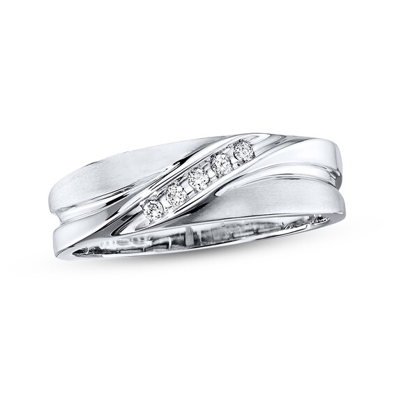 Previously Owned Men's Diamond Wedding Band 1/15 ct tw Round-cut 10K White Gold Size 13.25