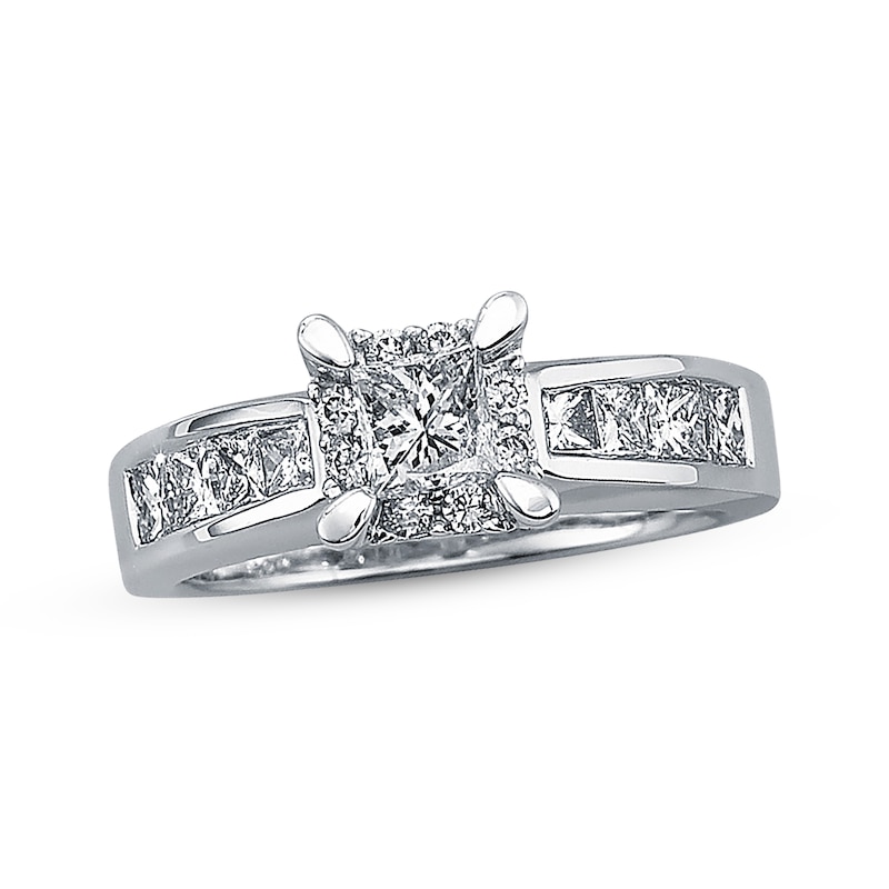 Main Image 1 of Previously Owned Diamond Engagement Ring 1-1/4 ct tw Princess & Round-cut 14K White Gold - Size 4.75