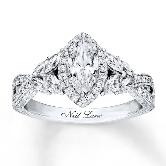Previously Owned Neil Lane Engagement Ring 1-3/8 ct tw Marquise & Round-cut Diamonds 14K White Gold Size