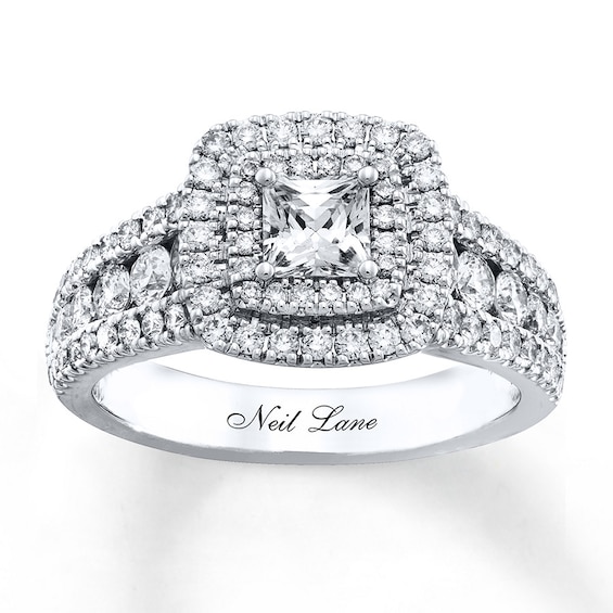 Previously Owned Neil Lane Diamond Engagement Ring 1-3/4 ct tw Princess & Round-cut 14K White Gold Size 4.5