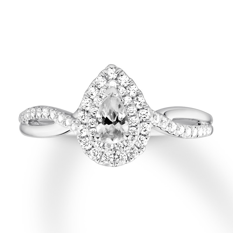 Main Image 1 of Previously Owned Diamond Engagement Ring 1/2 ct tw Pear/Round 14K White Gold Size 4