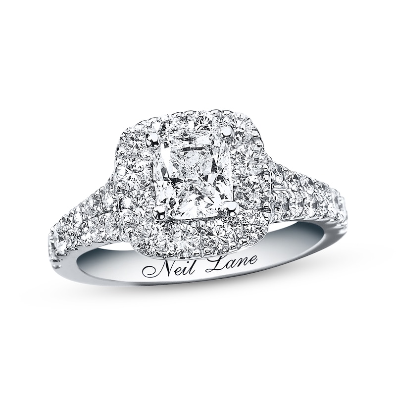 Previously Owned Neil Lane Engagement Ring 2-1/6 ct tw Cushion & Round-cut Diamond 14K White Gold - Size 4